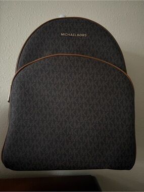 Michael Kors Dark Brown Logo Backpack with Tan Trim